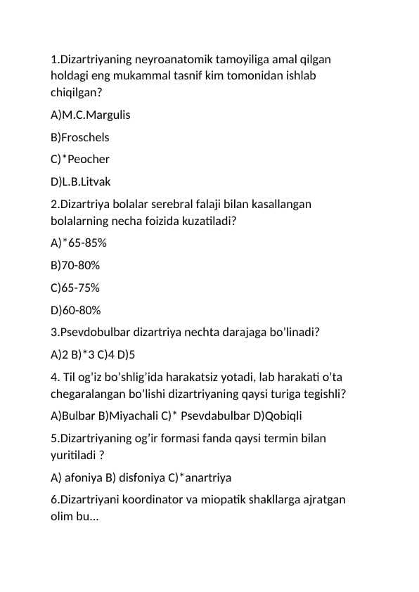 Dizartiriya test