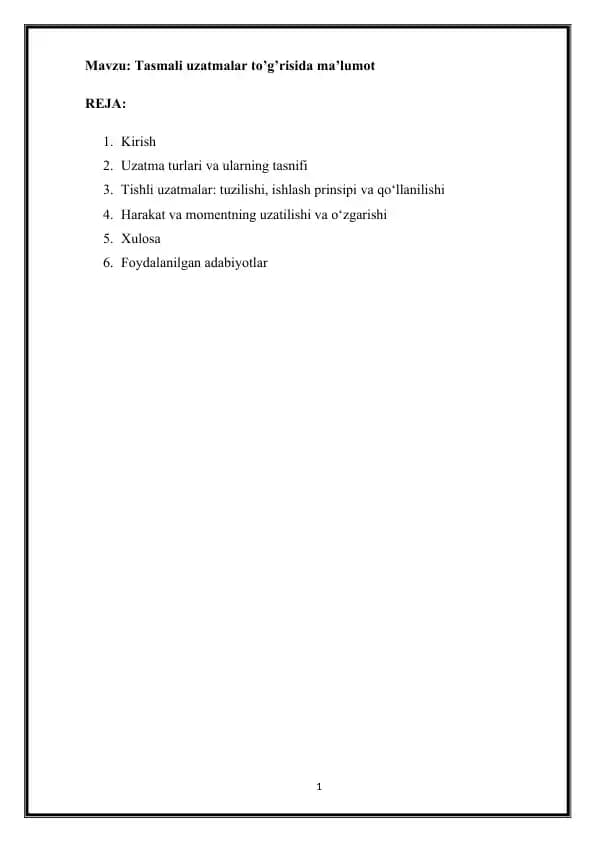 tasmali uzatmalar to'g'risida malumot