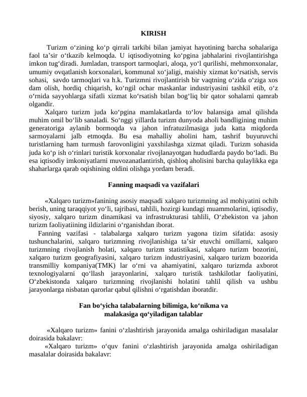 Xalqaro turizm o'quv qo'llanma