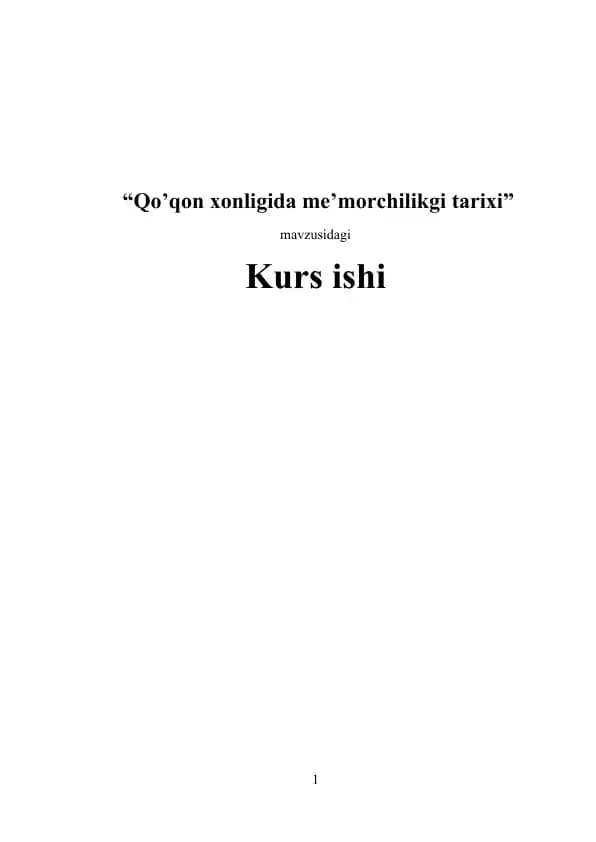 Qo’qon xonligida me’morchilikgi tarixi