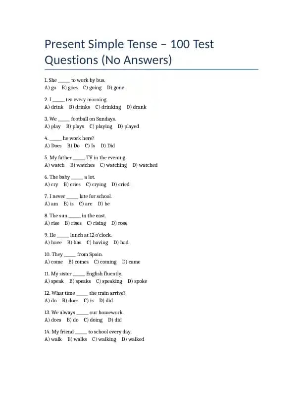 present simple. 100 ta test.