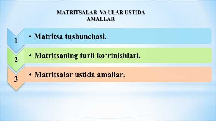 MATRITSALAR VA ULAR USTIDA AMALLAR