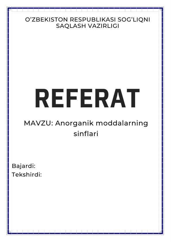 Anorganik moddalarning sinflari