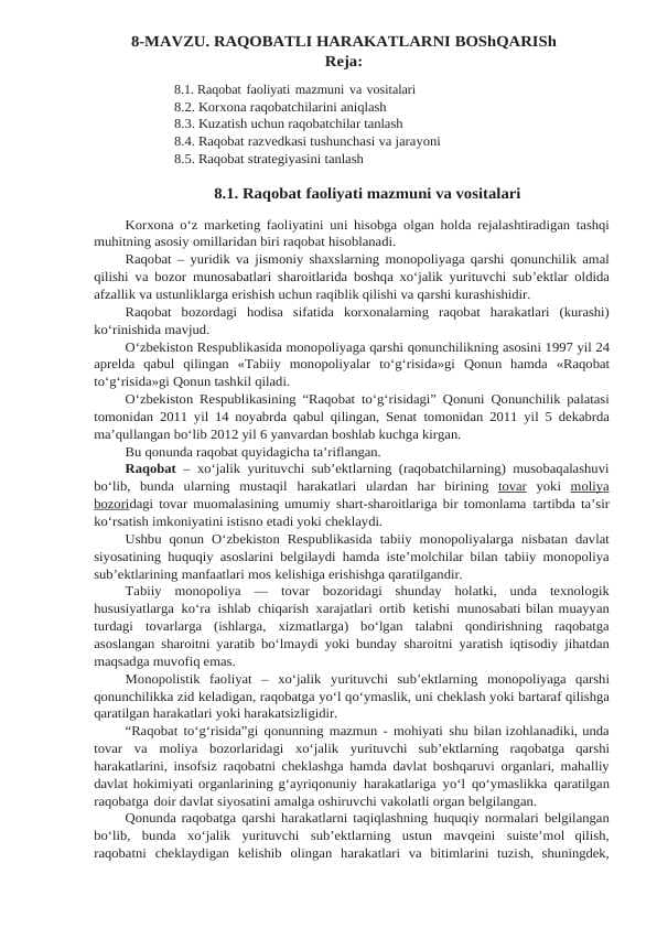 Raqobatli harakatlarni boshqarish