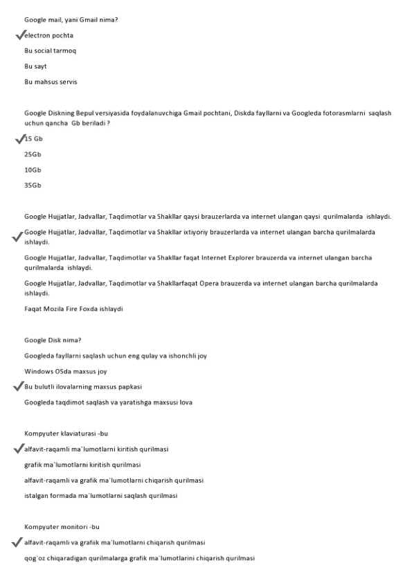 Informatika fanidan 200 talik test, javoblari bilan