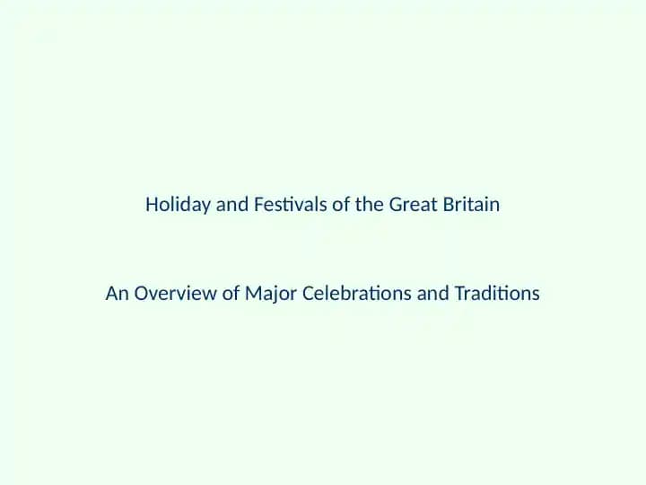 Holiday and Festivals of the Great Britain
