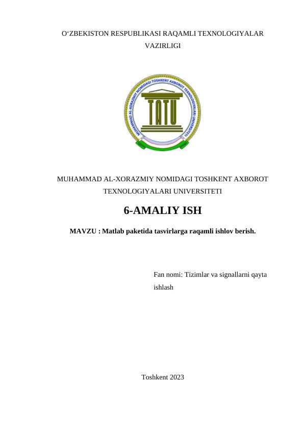 Matlab paketida tasvirlarga raqamli ishlov berish.