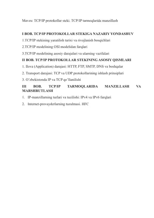 TCP/IP protokollar steki
