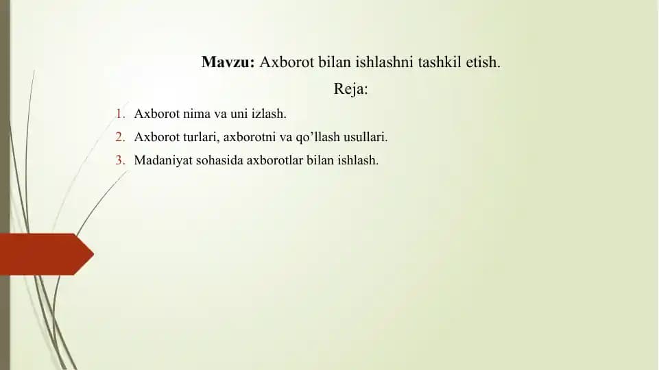 Axborot bilan ishlashni tashkil etish