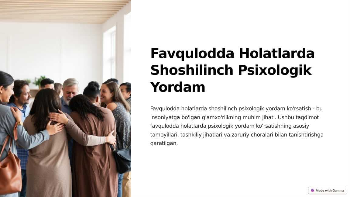 Favqulodda holatlarda shoshilinch psixologik yordam berish