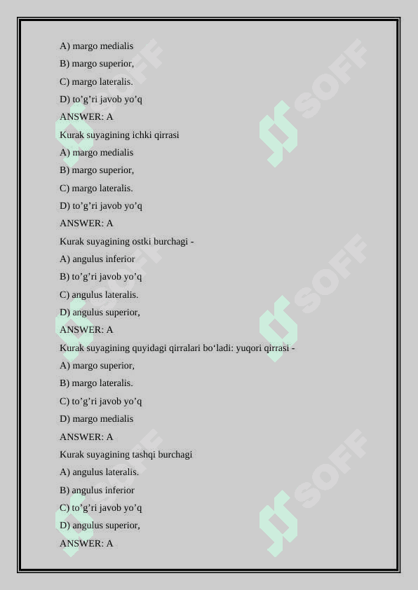 Anatomiya fanidan test - osteologiya