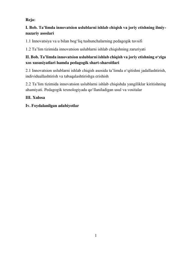 Ta’limda innovatsion uslublarni ishlab chiqish va joriy etishning ilmiy-nazariy asoslari