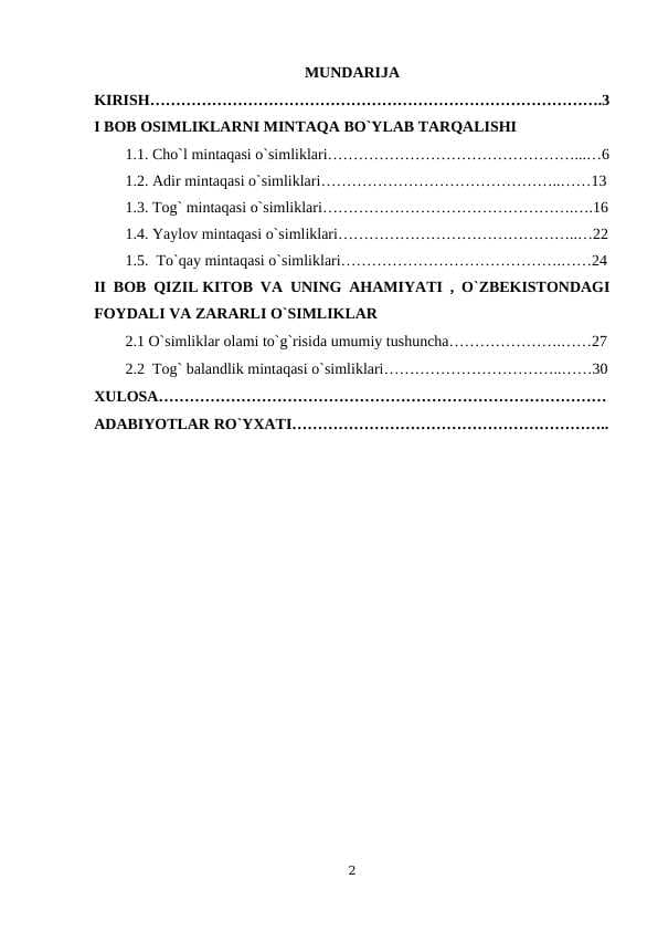 O’simliklarning mintaqalar bo’yicha taqsimlanish