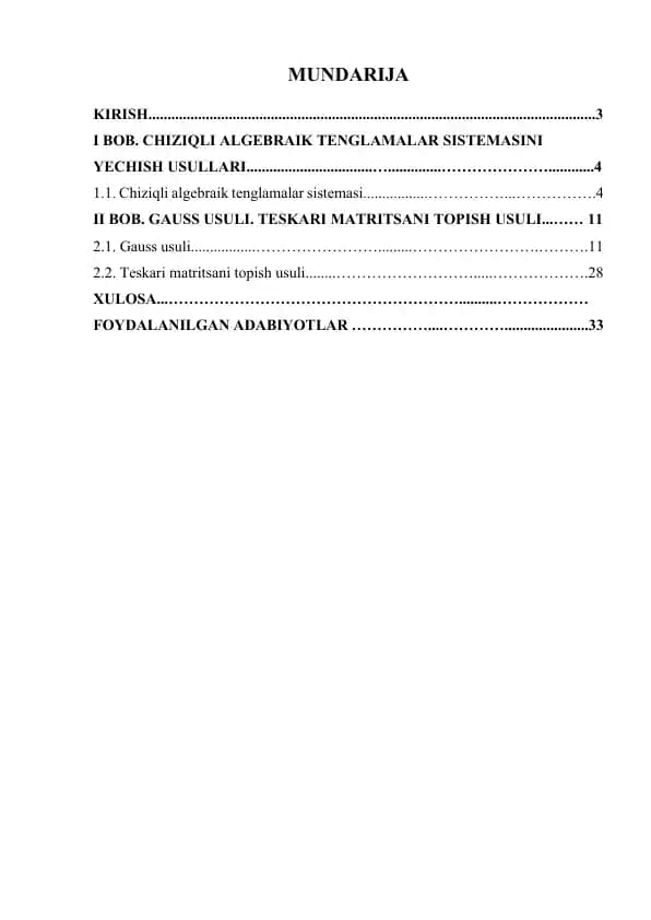 Chiziqli algebraik tenglamalar sistemasini yechish usullari