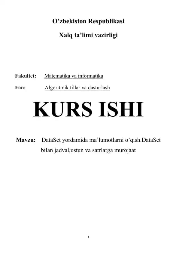DataSet yordamida ma'lumotlarni oʻqish
