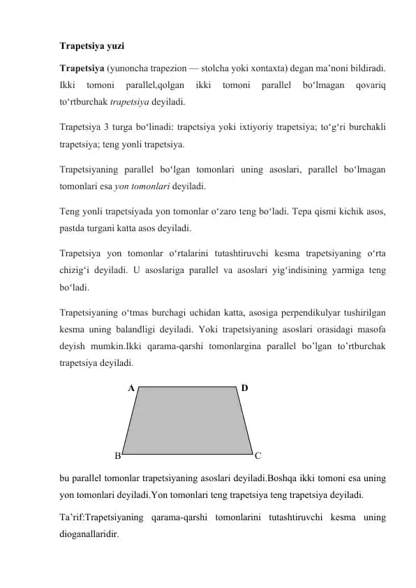 Trapetsiya yuzi