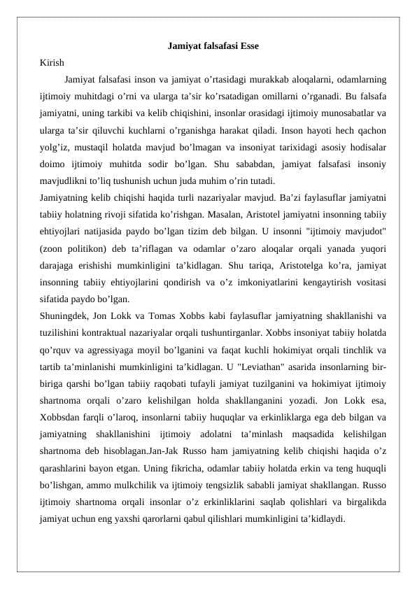 Jamiyat falsafasi Esse