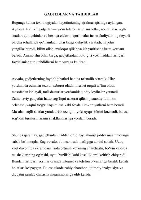 GADJEDLAR VA TAHDIDLAR
