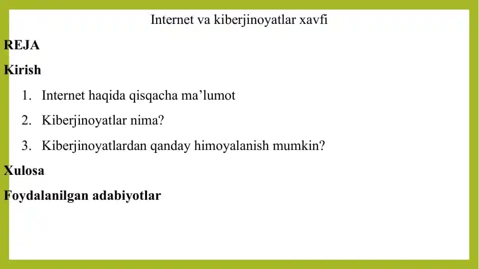 Internet va kiberjinoyatlar xavfi