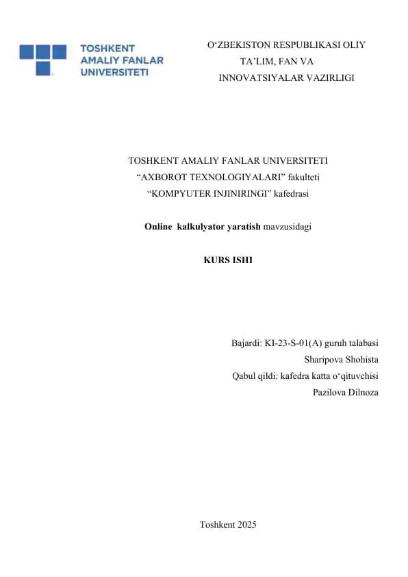 Online kalkulyator yaratish