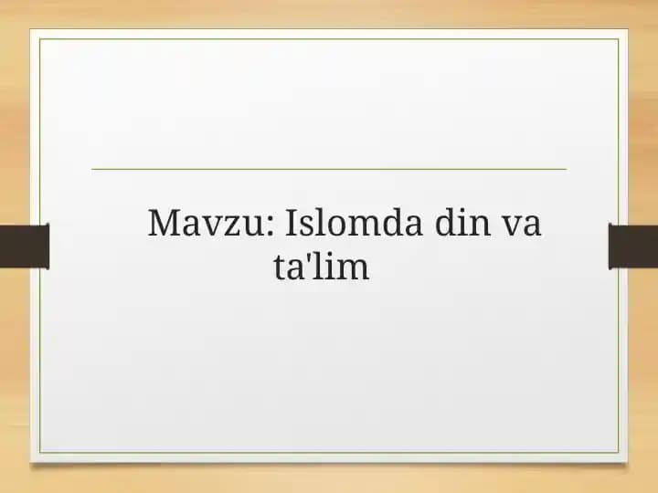 Islomda din va ta'lim