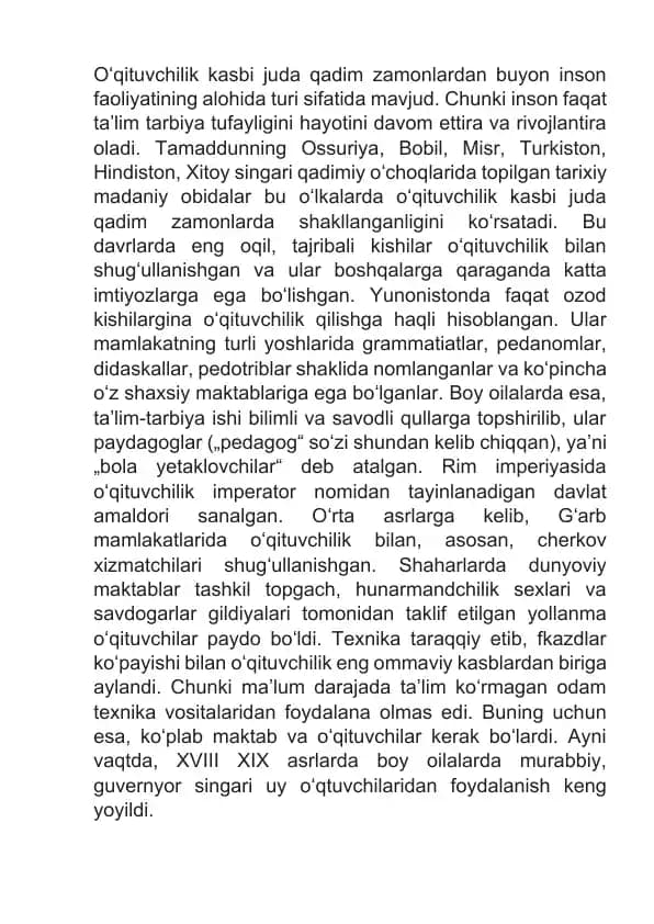o`qituvchi kasbi to`grisifagi ma`lumot