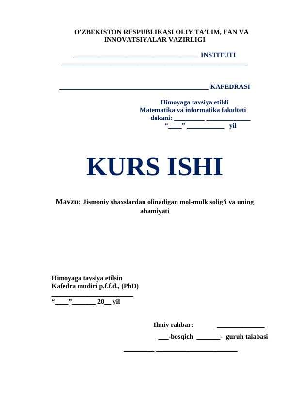 Jismoniy shaxslardan olinadigan mol-mulk solig’i va uning ahamiyati