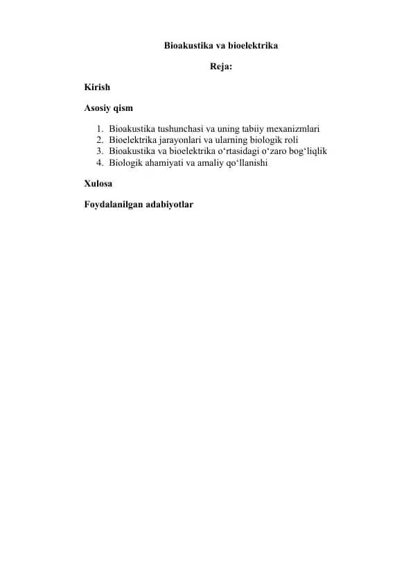 Bioakustika va bioelektrika