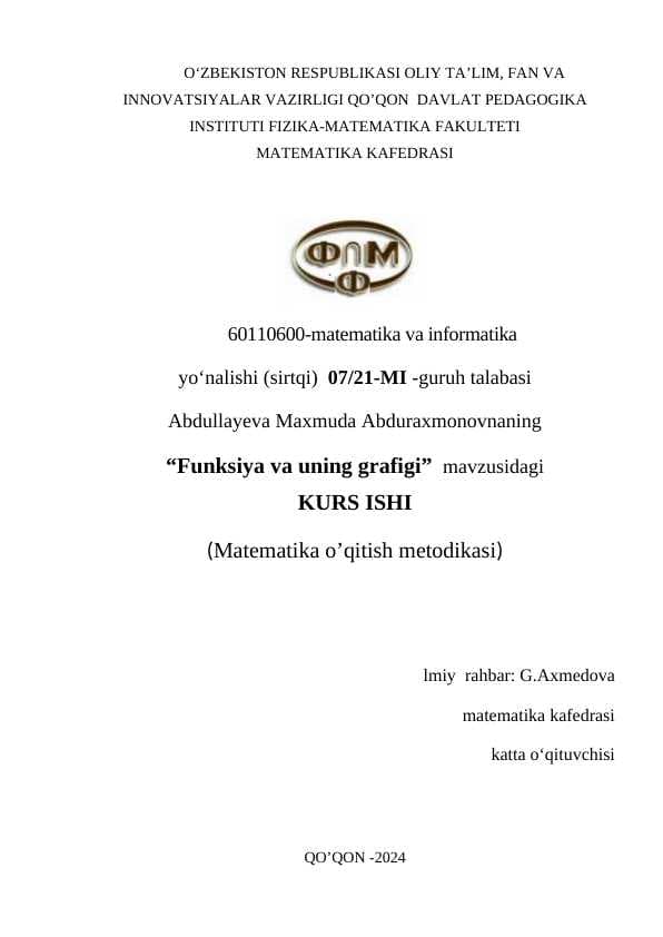 Funksiya va uning grafigi