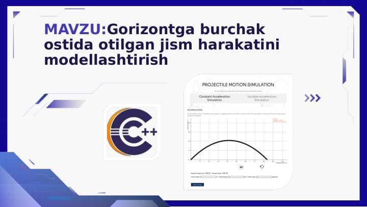 Gorizontga burchak ostida otilgan jism harakatini modellashtirish