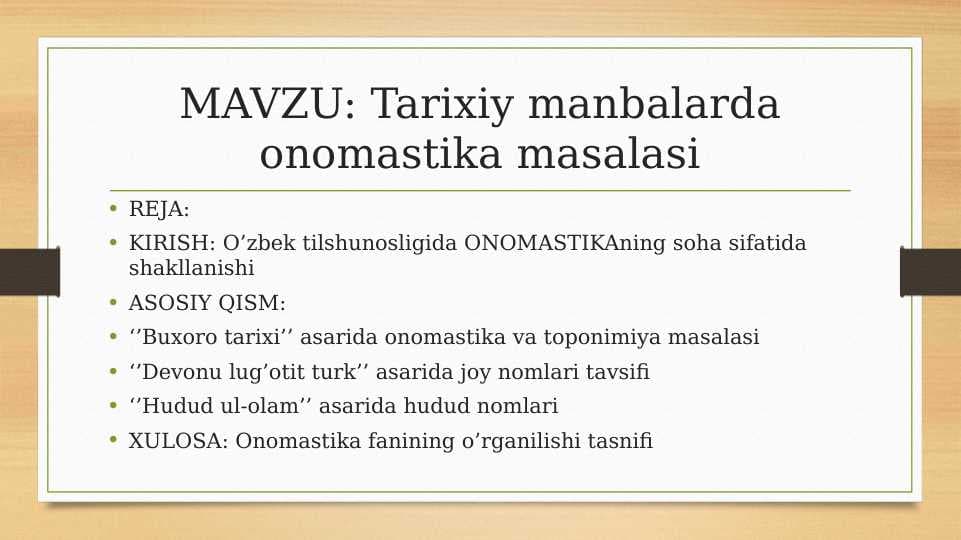 Tarixiy manbalarda onomastika masalasi