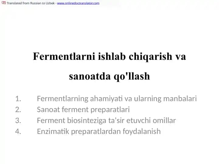 fermentlarning sanoatda qoʻllanilishi