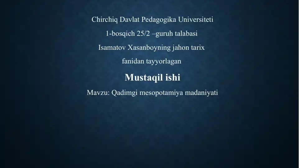 QADIMGI MESOPOTAMIYA MADANIYATI