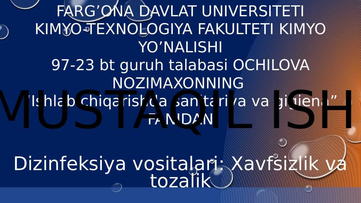 DIZINFEKSIYA VOSITALARI VA USULLARI