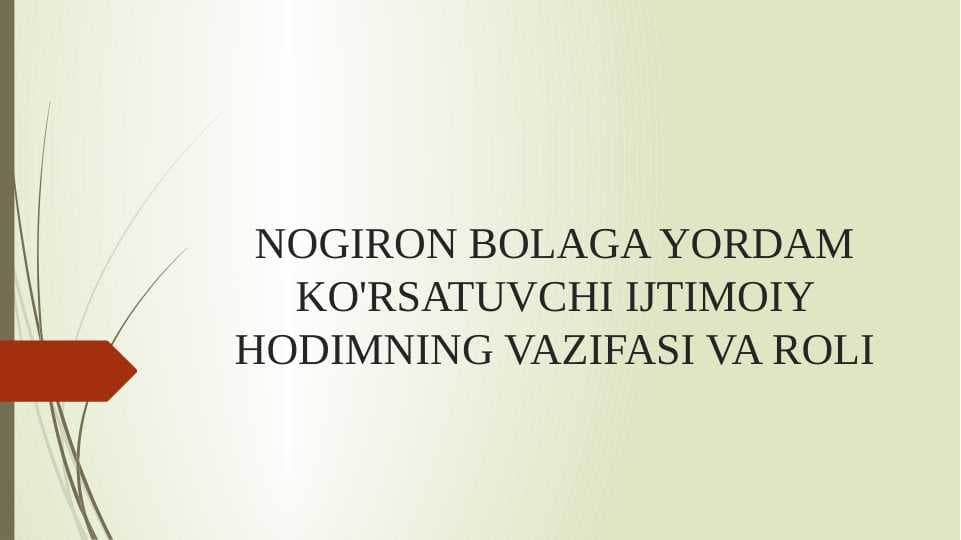 NOGIRON BOLAGA YORDAM KO'RSATUVCHI IJTIMOIY HODIMNING VAZIFASI VA ROLI