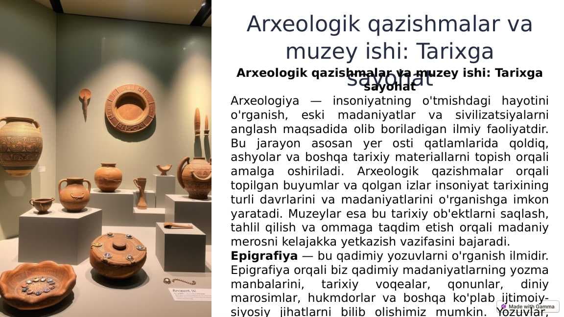 Arxeologik qazishmalar va muzey ishi