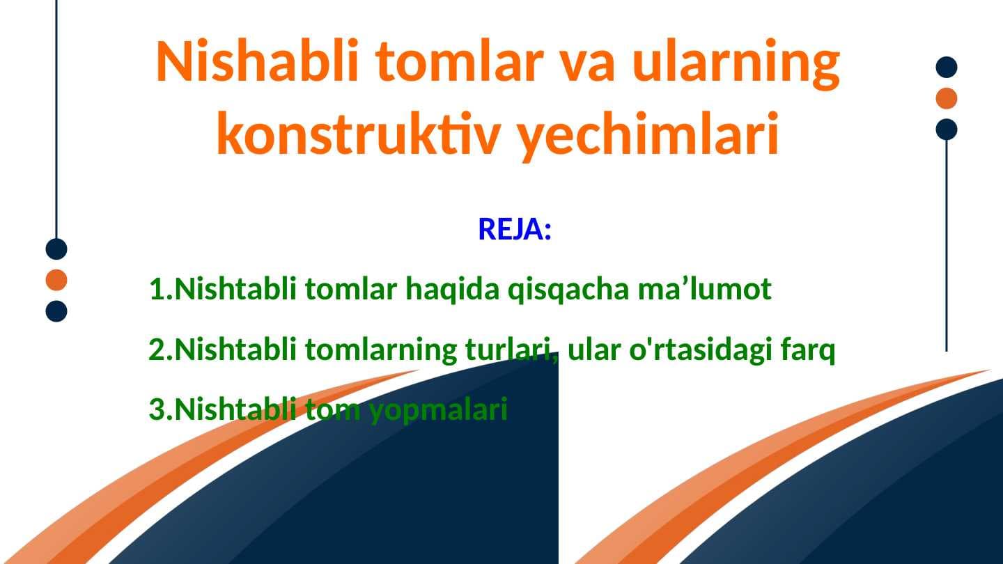 Nishabli tomlar va ularning konstruktiv yechimlari