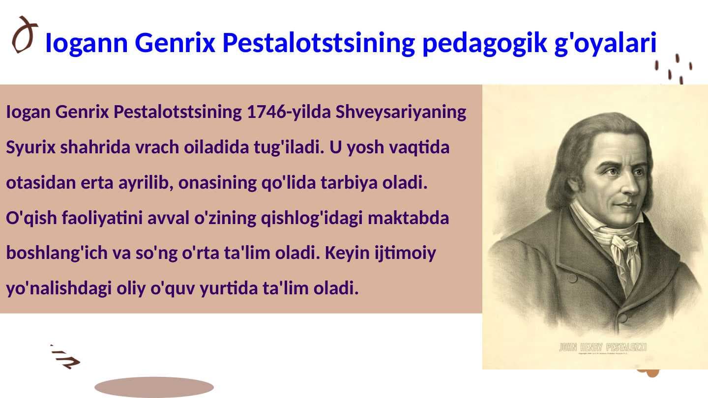 Iogann Genrix Pestalotstsining pedagogik g'oyalari