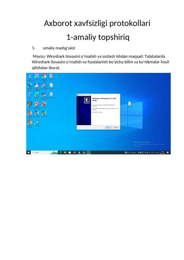 Wireshark ilovasini oʻrnatish va sozlash.
