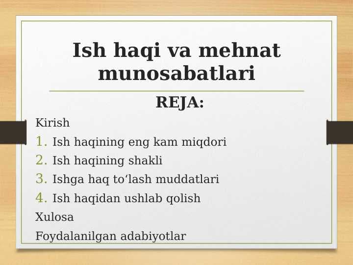 Ish haqi va mehnat munosabatlari