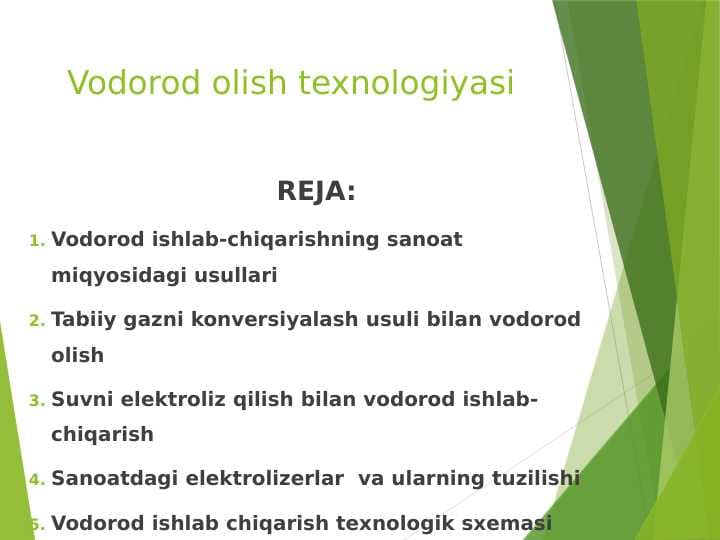 Vodorod olish texnologiyasi