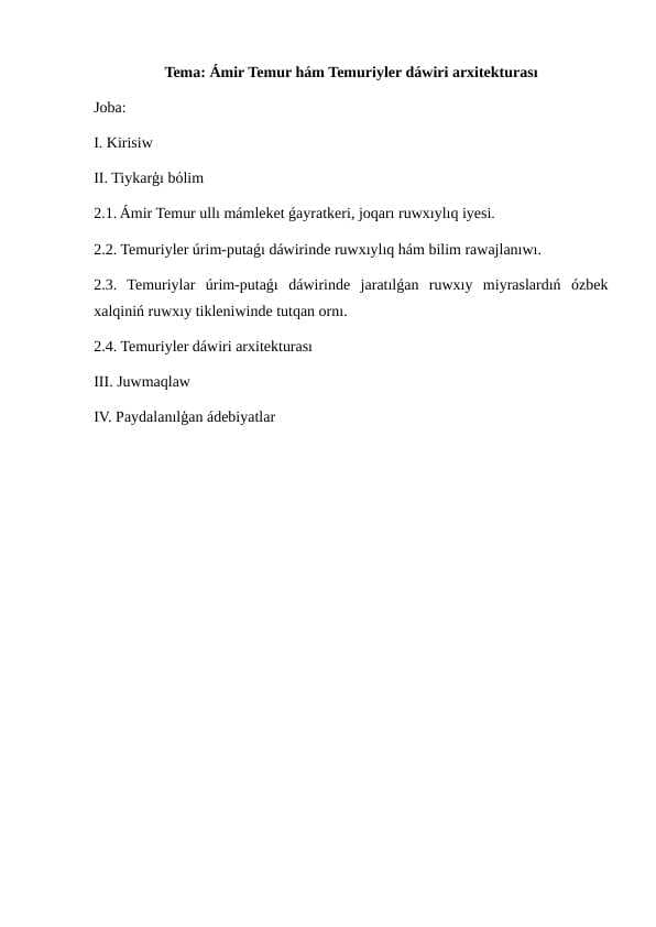 Ámir Temur hám Temuriyler dáwiri arxitekturası