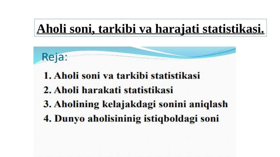 Aholi soni, tarkibi va harajati statistikasi