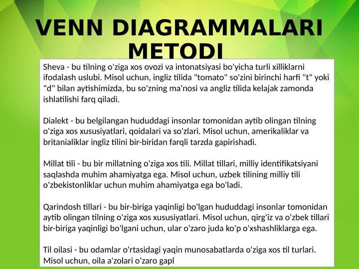 VENN DIAGRAMMALARI METODI