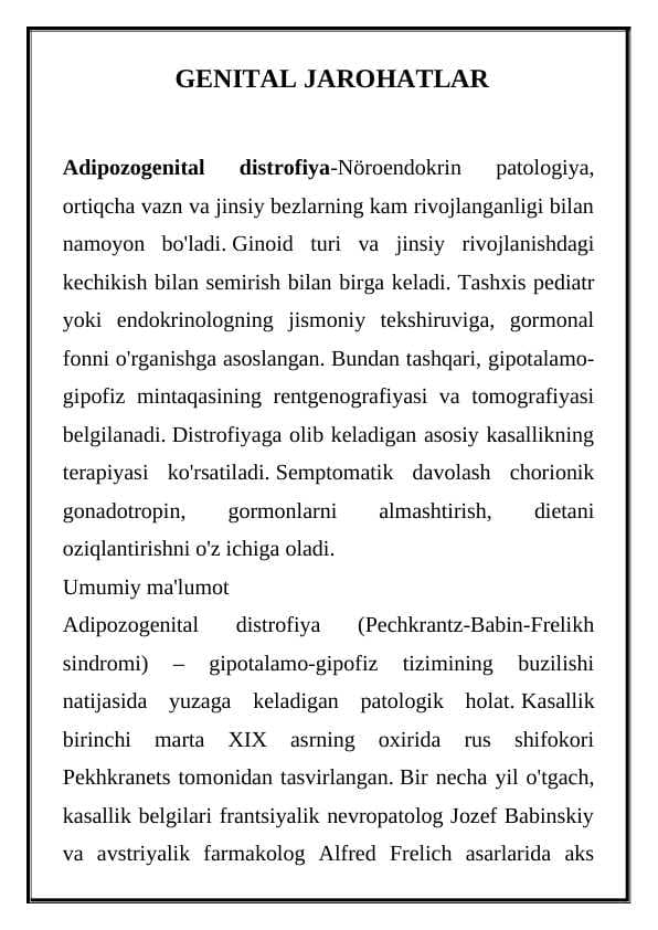 GENITAL jarohatlar