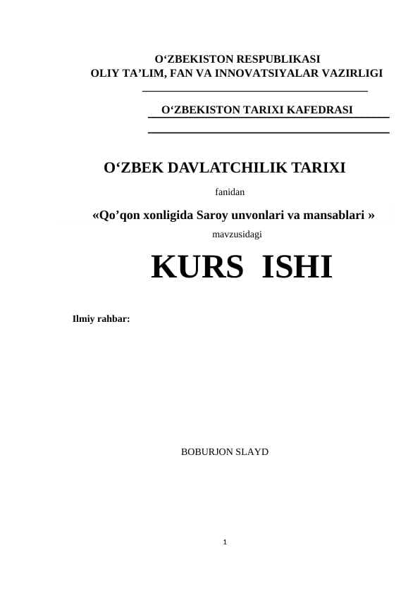 Qo’qon xonligida Saroy unvonlari va mansablari