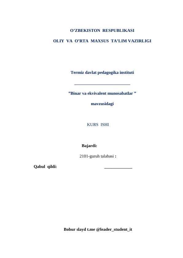 Binar va ekvivalent munosabatlar