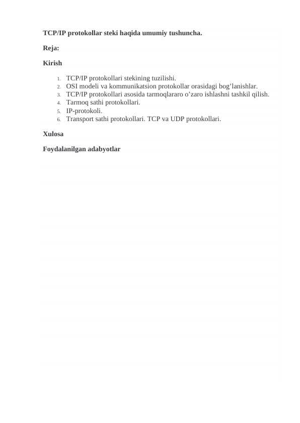 TCP/IP protokollar steki haqida umumiy tushuncha