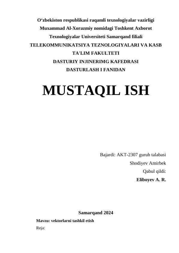 vektorlarni tashkil etish