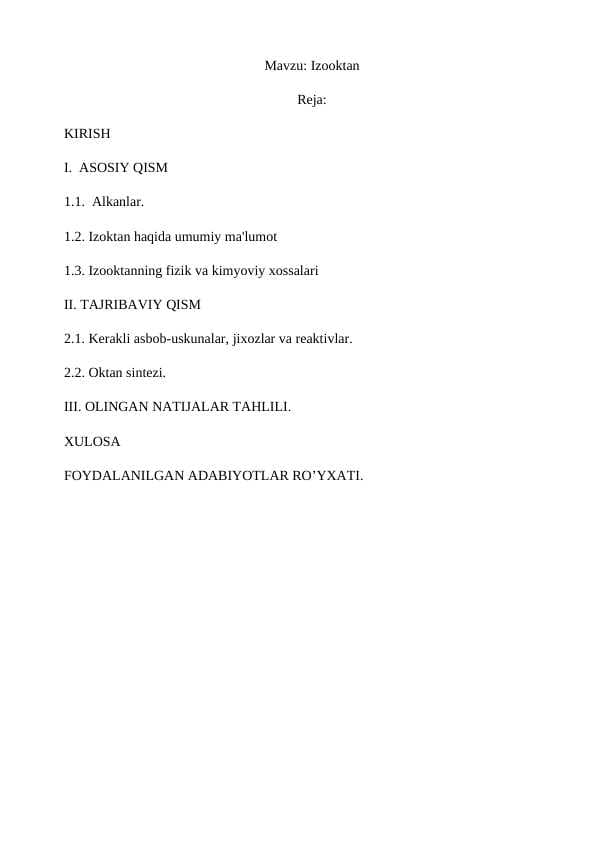Izoktan kurs ishi